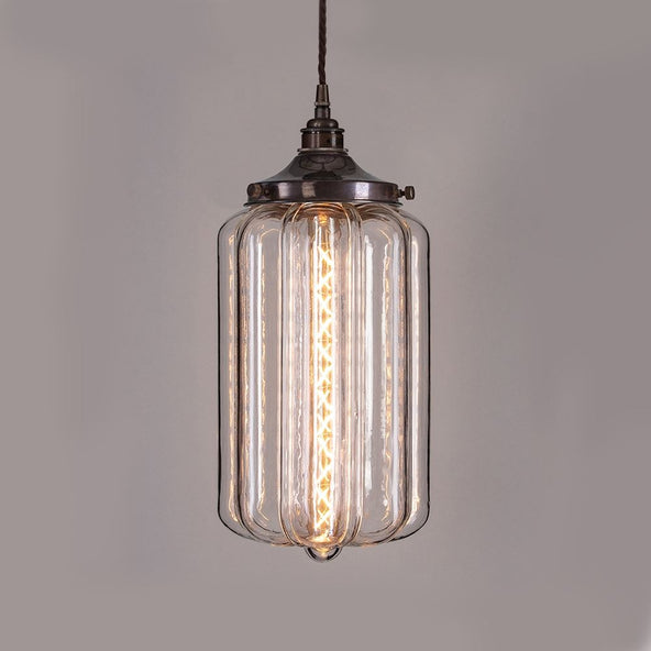 Outlet Old School Electric Ellington Pendant Light : Clear Glass, Antique Brass, Brown Cable