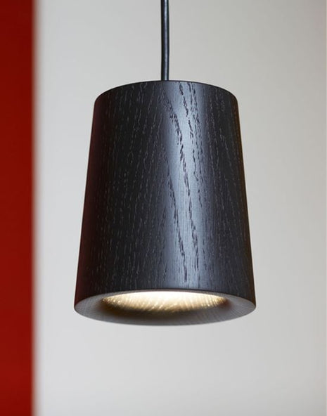 Outlet Terence Woodgate Solid Pendant Light in Wood - Black Stained Oak, Cone, White Cable
