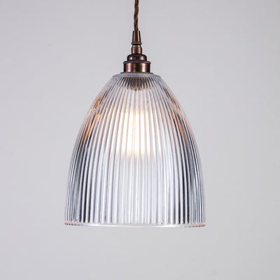 Outlet Old School Electric Elongated Prismatic Pendant Light - Antique Brass, Brown Cable, Medium Shade