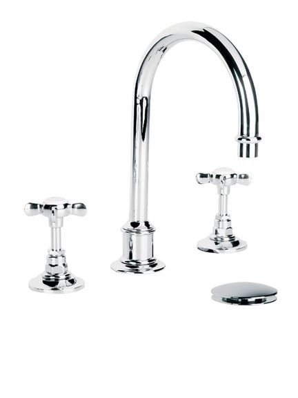 Lefroy Brooks LB1230 Tubular Three Hole Basin Mixer with Click-Up Waste