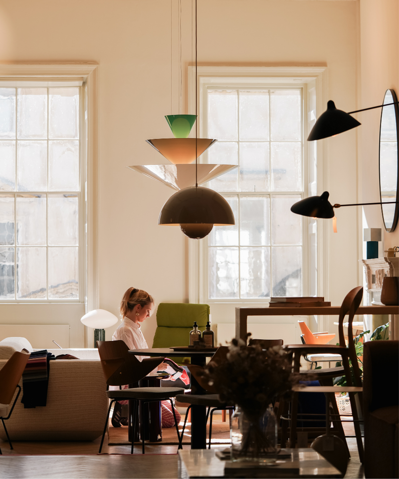 Interior of Holloways of Ludlow Bath showroom displaying Scandinavian and Nordic designed furniture and lighting