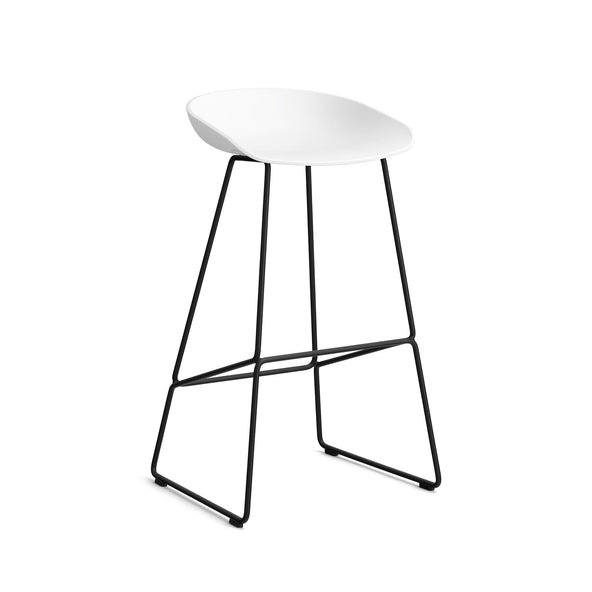 Outlet HAY About A Stool 38 - White 2.0, Black Powder Coated Steel, Bar Stool, Standard Gliders
