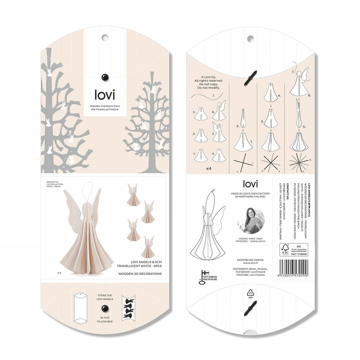 Lovi Wooden Angels Decoration - Height : 9.5cm, Set of 4