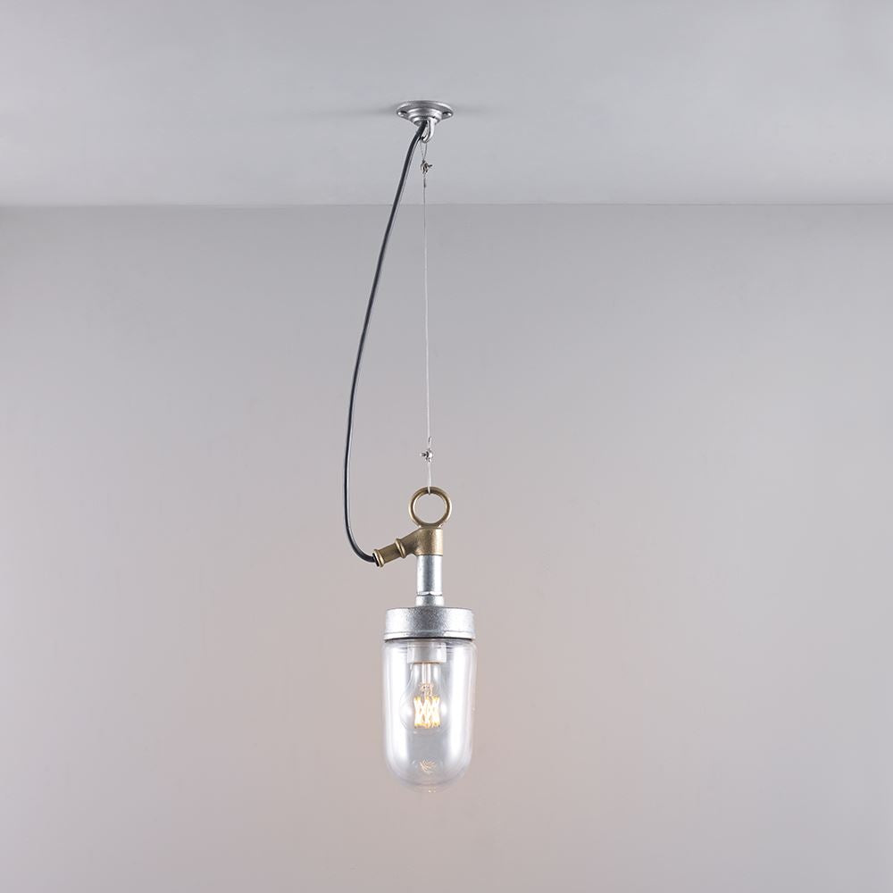 Davey Well Glass Pendant Light, Galvanised