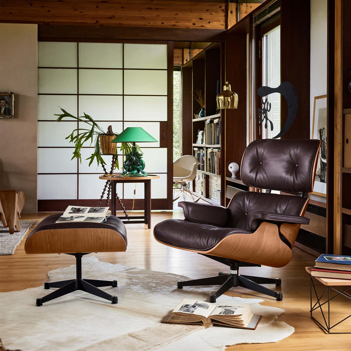 Vitra Eames Contemporary Lounge Chair and Footstool in Natural Walnut