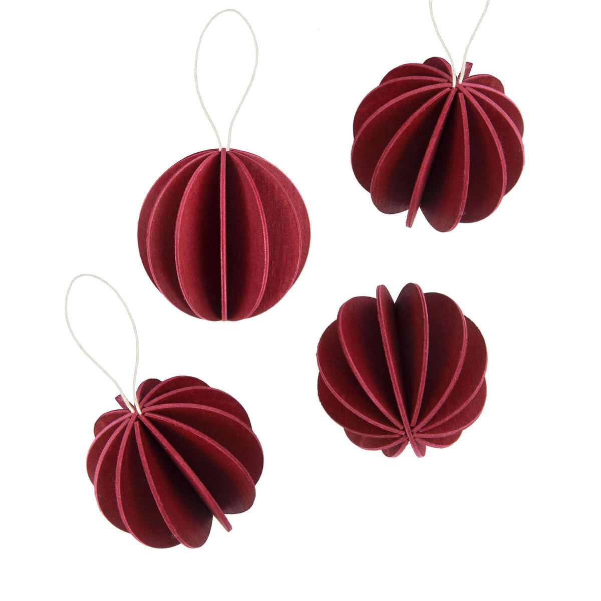 Lovi Wooden Christmas Baubles- Diameter : 6cm, Set of 4