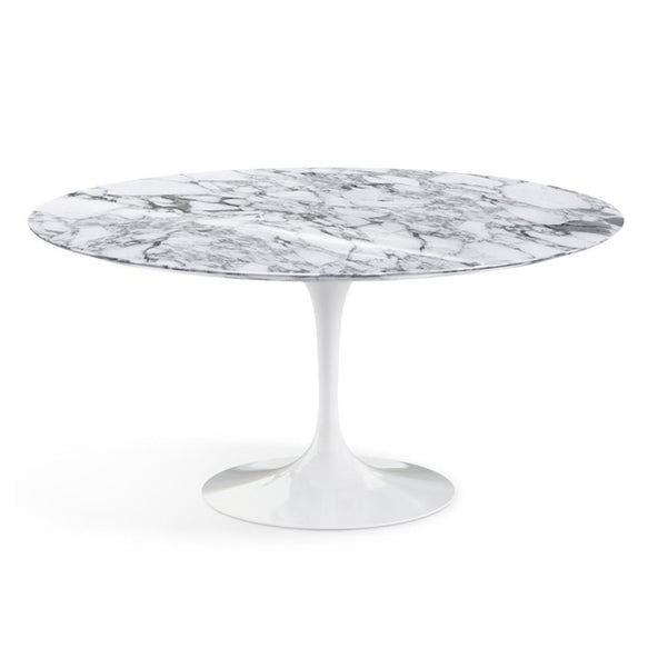 Outlet Knoll Saarinen Dining Table - Round Marble - XXL, White Base, Shiny Arabescato White Marble Top **STORE COLLECTION ONLY**