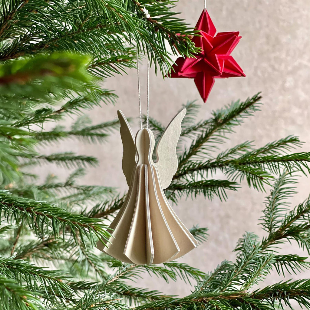 Lovi Wooden Angels Decoration - Height : 9.5cm, Set of 4