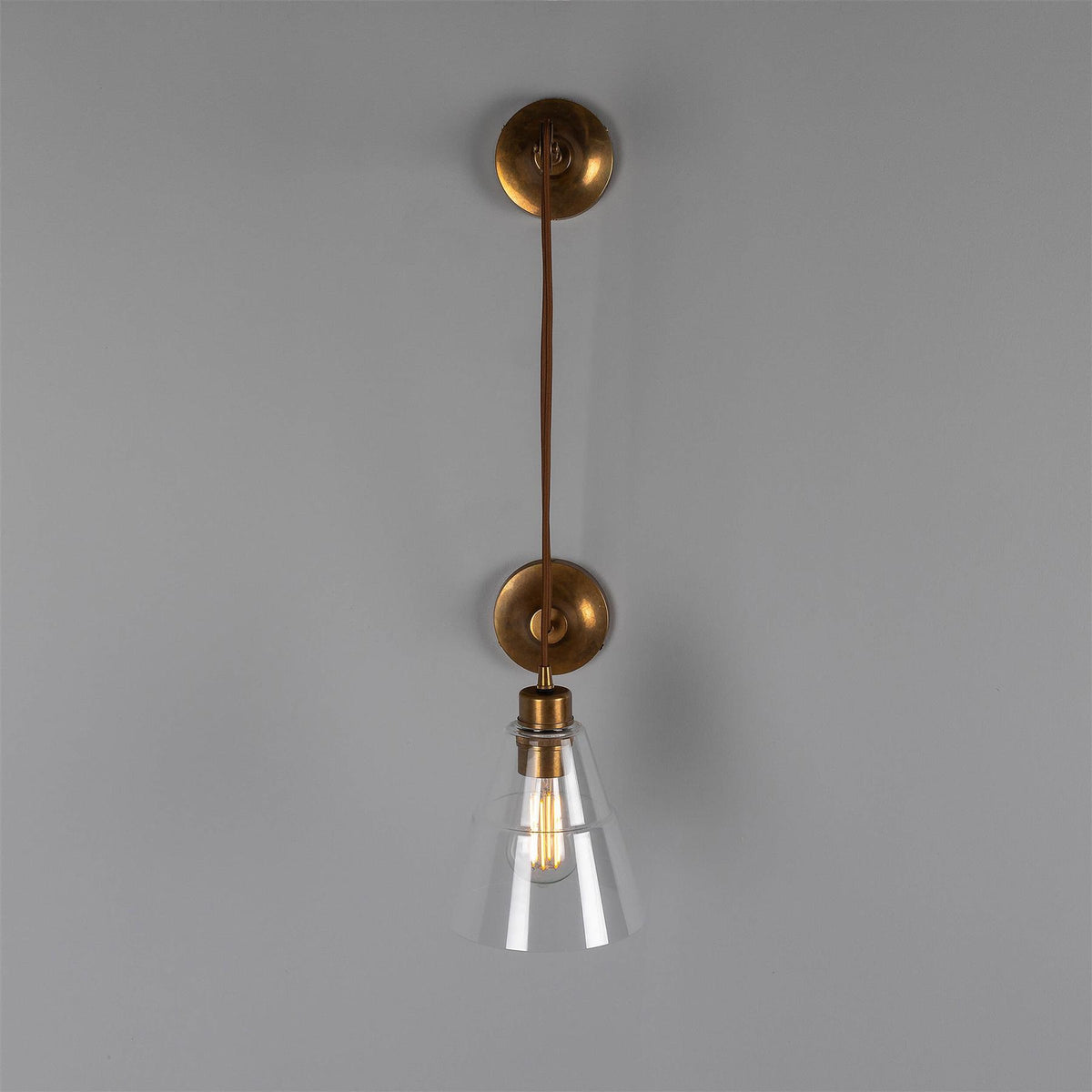 Mullan Lighting Rigale Industrial Pulley Wall Light with Stepped Glass Lamp Shade