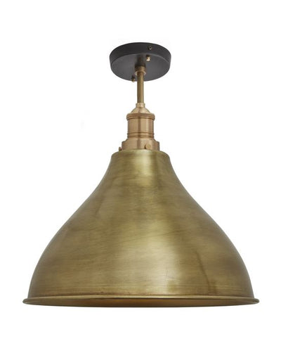 Outlet Industville Brooklyn Flush Ceiling Light - Cone Shade - Brass Shade, Brass Fitting