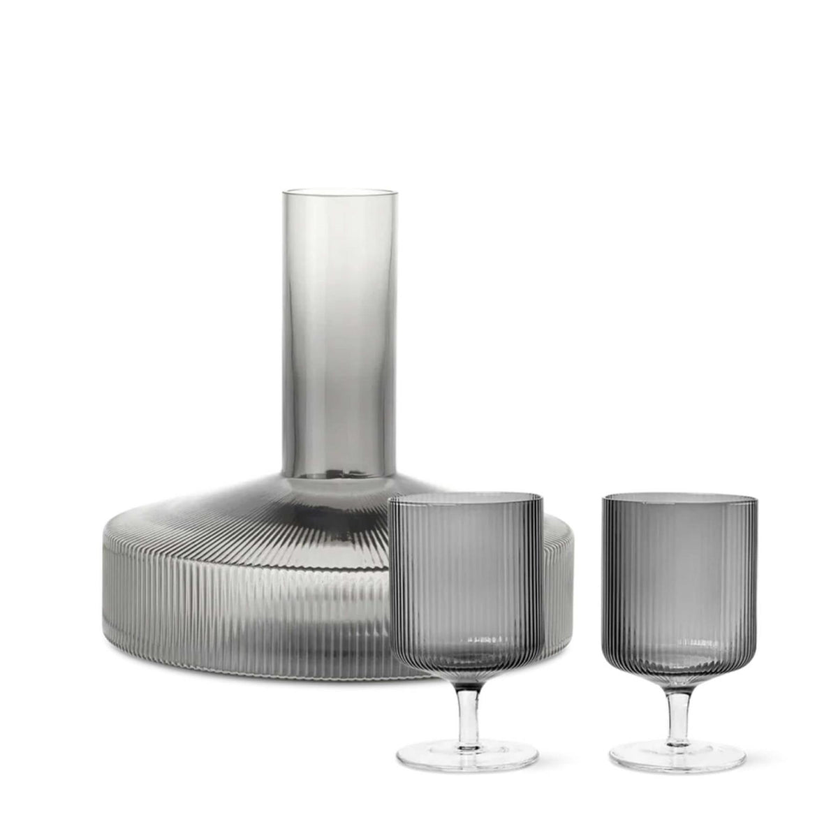 Ferm Living Ripple Wine Carafe & Wine Glasses - Set of 2 Gift Set