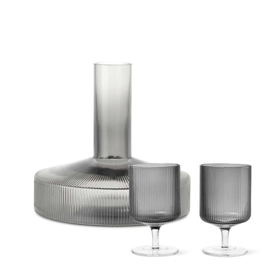 Ferm Living Ripple Wine Carafe & Wine Glasses - Set of 2 Gift Set