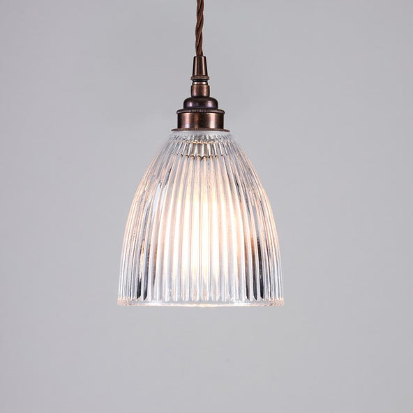 Outlet Old School Electric Elongated Prismatic Pendant Light - Antique Brass, Brown Cable, Small Shade