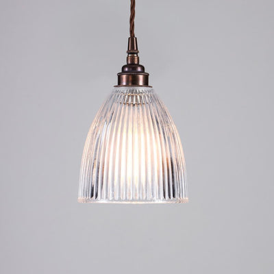 Outlet Old School Electric Elongated Prismatic Pendant Light - Antique Brass, Brown Cable, Small Shade