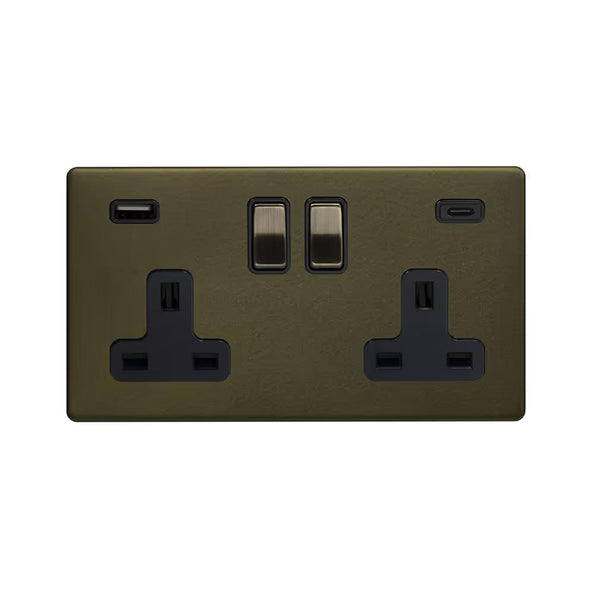 Soho Lighting Eton Collection Bronze 13A 2 Gang DP Socket with a USB-A and USB-C Port