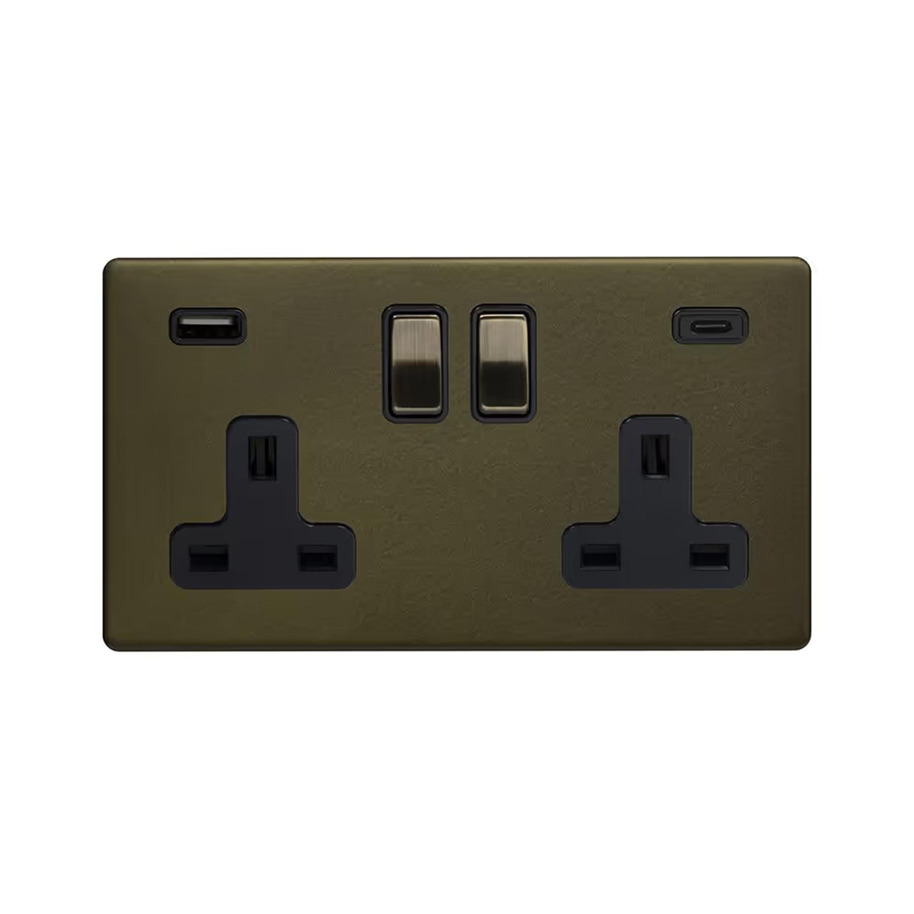 Soho Lighting Eton Collection Bronze 13A 2 Gang DP Socket with a USB-A and USB-C Port