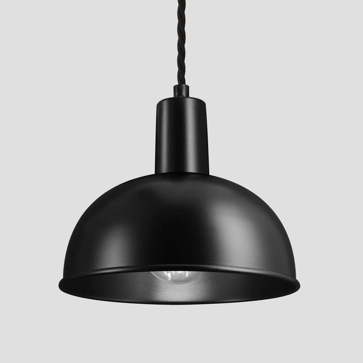 Ex-Display Industville Brooklyn Dome Pendant Light - Sleek Fittings - Small, Black Dome, Black Fitting