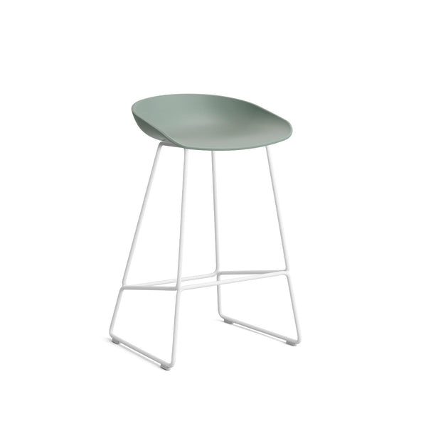 Outlet HAY About A Stool 38 - Fall Green 2.0, White Powder Coated Steel, Breakfast Bar Stool, Standard Gliders
