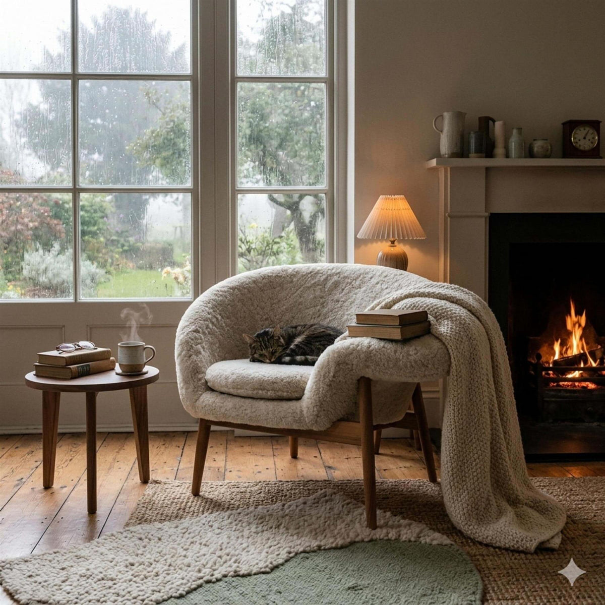 Warm Nordic Fried Egg Lounge Chair with Sheepskin