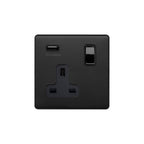 Soho Lighting Camden Collection Matt Black 13A 1 Gang SP Socket with USB-A