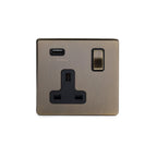 Soho Lighting Charterhouse Collection Antique Brass 13A 1 Gang DP Socket with USB-A