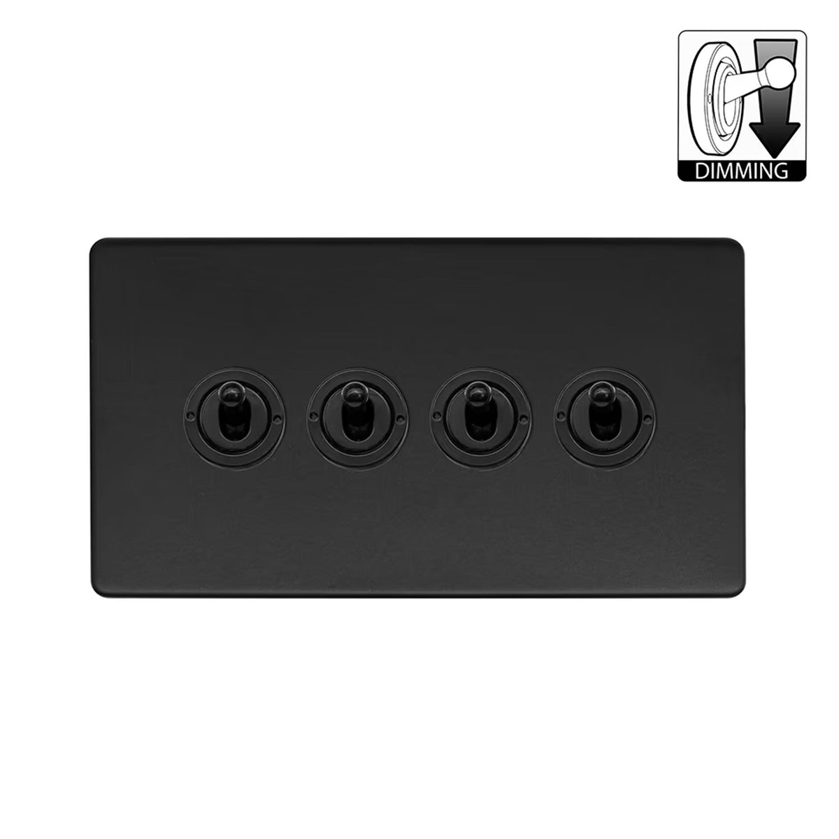 Soho Lighting Camden Collection Matt Black 20A 4 Gang Dimming Toggle Switch