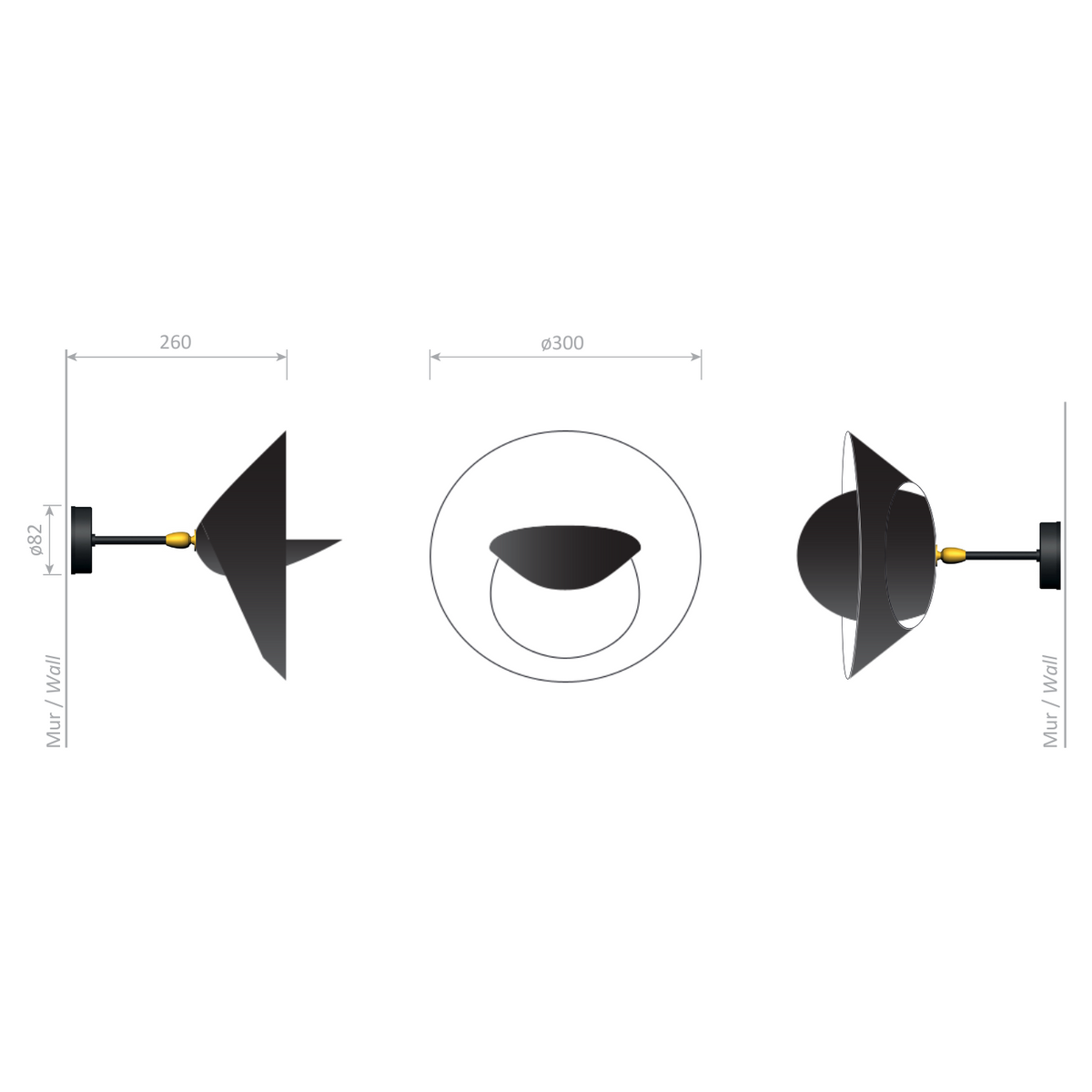 Serge Mouille Petite Applique Saturne Wall Lamp