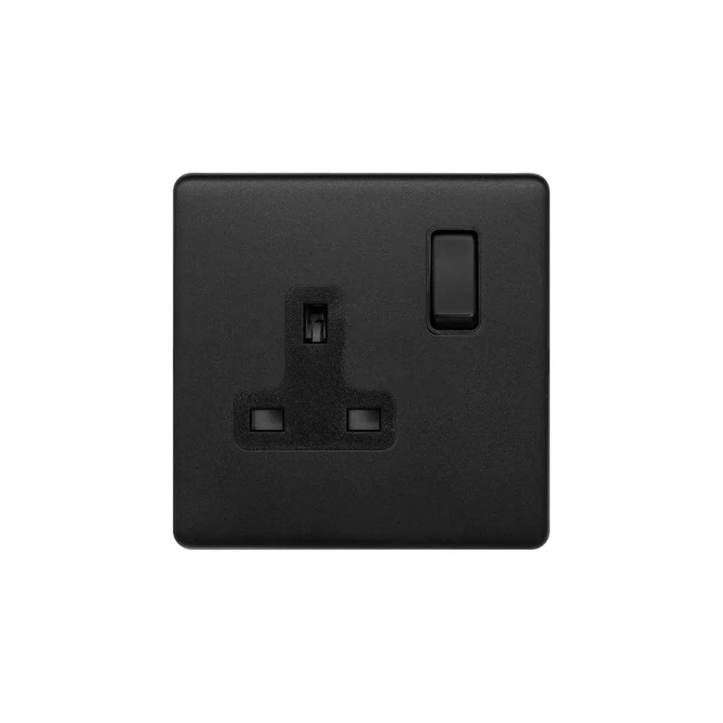 Soho Lighting Camden Collection Matt Black 13A 1 Gang Switched Socket