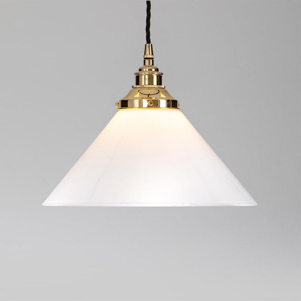 Outlet Old School Electric E27 Conical Opal Glass Pendant Light - Polished Brass