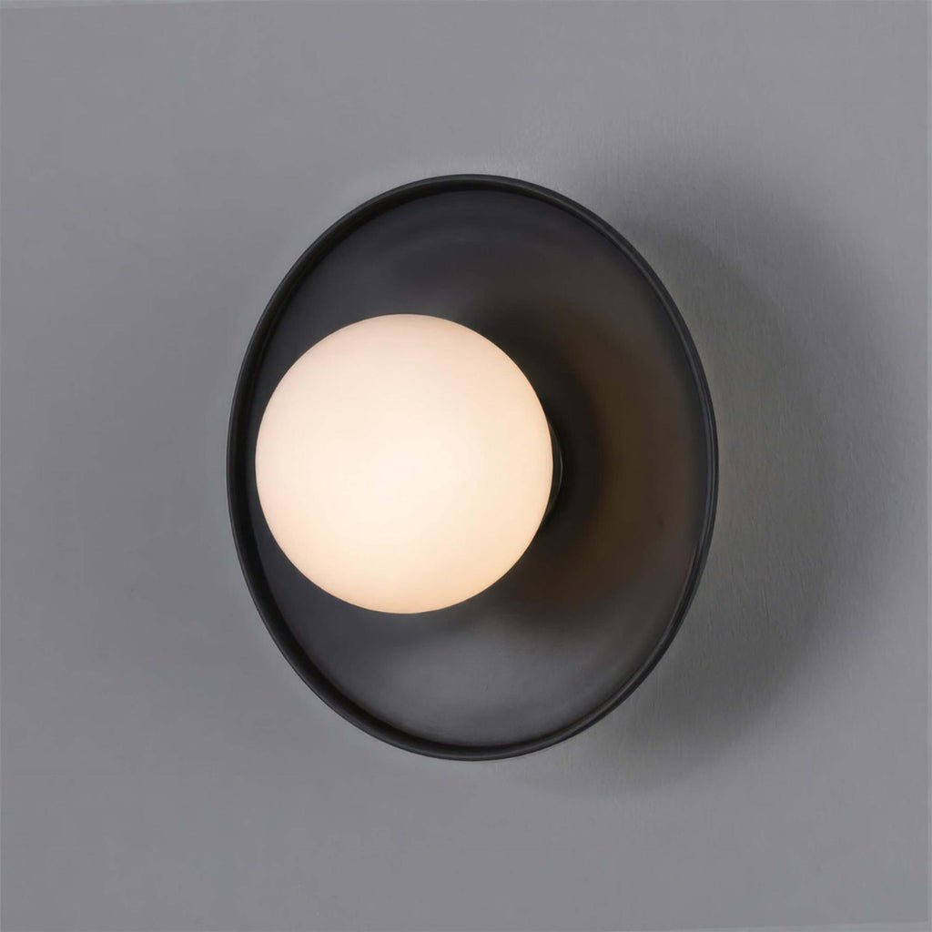 Mullan Lighting Aosta Brass Disc Bathroom Wall Light with Glass Globe