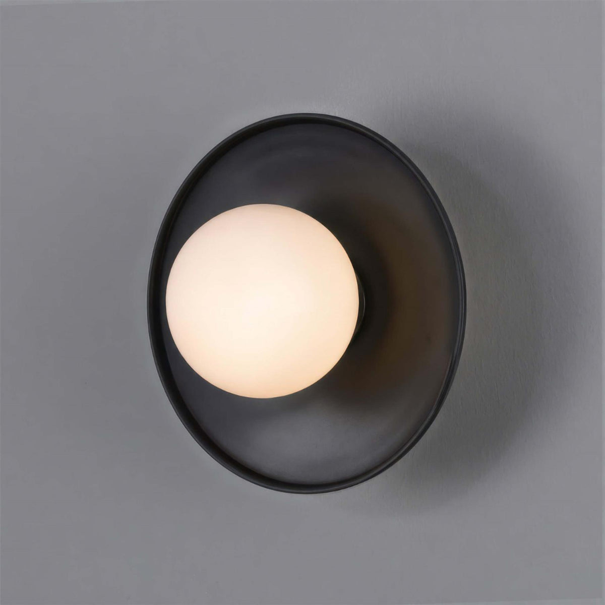 Mullan Lighting Aosta Brass Disc Bathroom Wall Light with Glass Globe