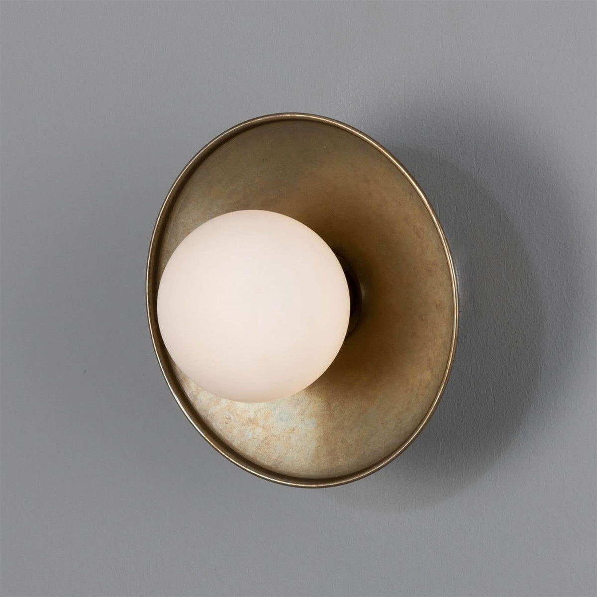 Mullan Lighting Aosta Brass Disc Bathroom Wall Light with Glass Globe