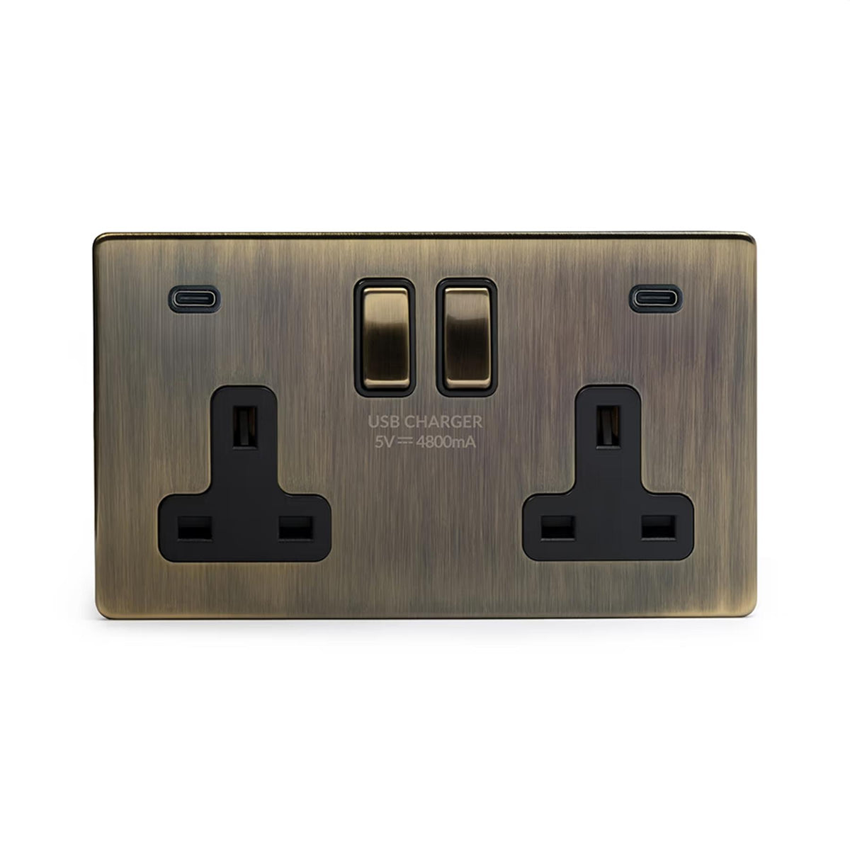 Soho Lighting Charterhouse Collection Antique Brass 13A 2 Gang with Dual USB-C