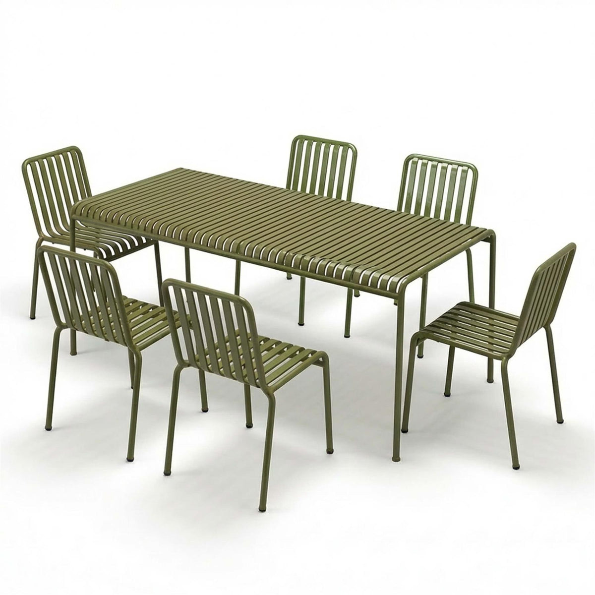 Outlet HAY Palissade Large Garden Dining Set with 6 Chairs - Curated by Holloways of Ludlow - Palissade Chair, Olive Green