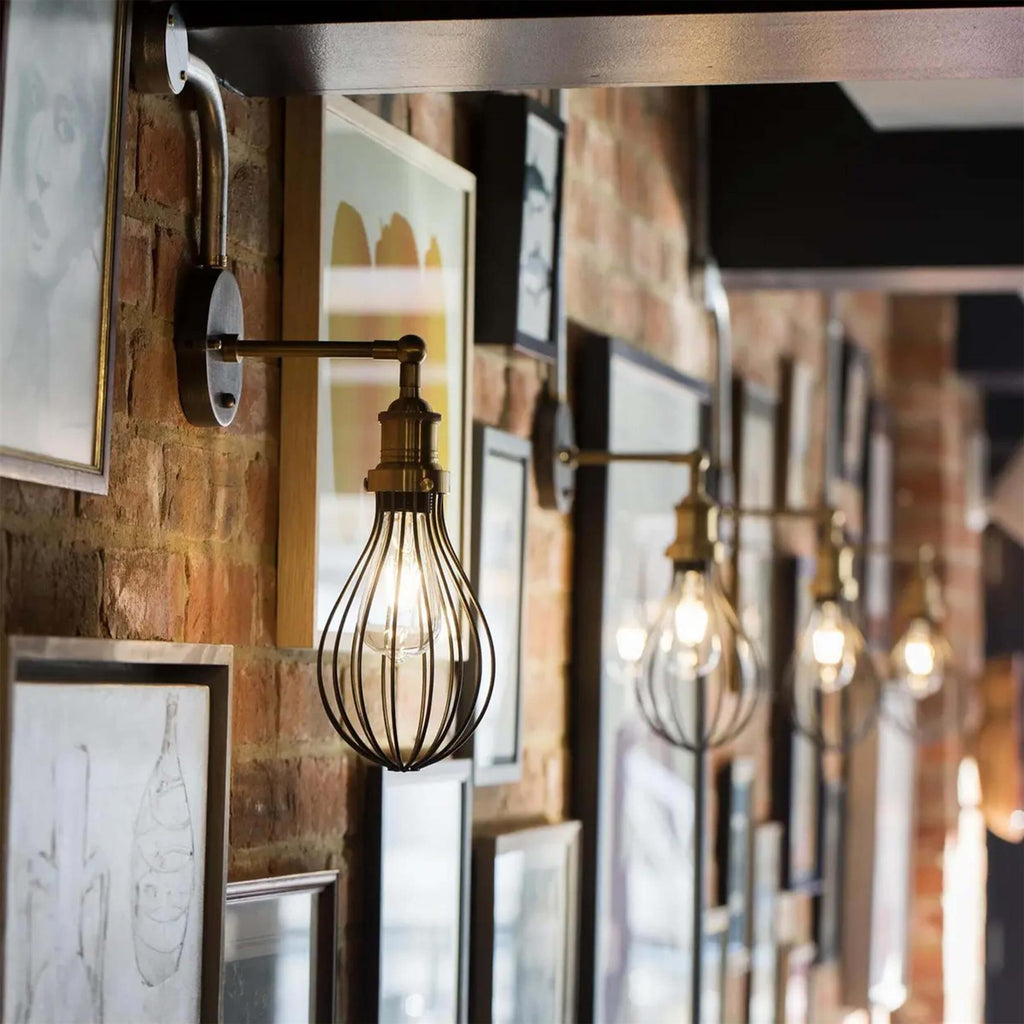 Outlet Industville Brooklyn Balloon Cage Wall Light with Pewter Cage