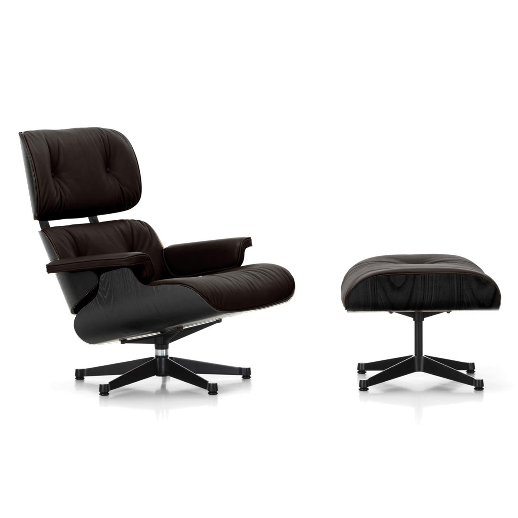 Vitra Eames Contemporary Lounge Chair and Footstool in Black Chestnut