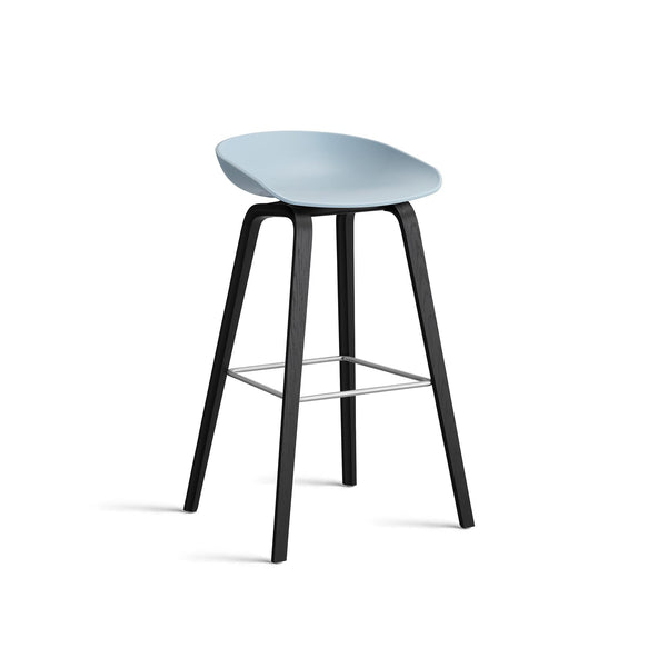 B-Stock HAY About A Stool 32 - Slate Blue 2.0, Black Lacquered Oak, Bar Stool, Standard Gliders