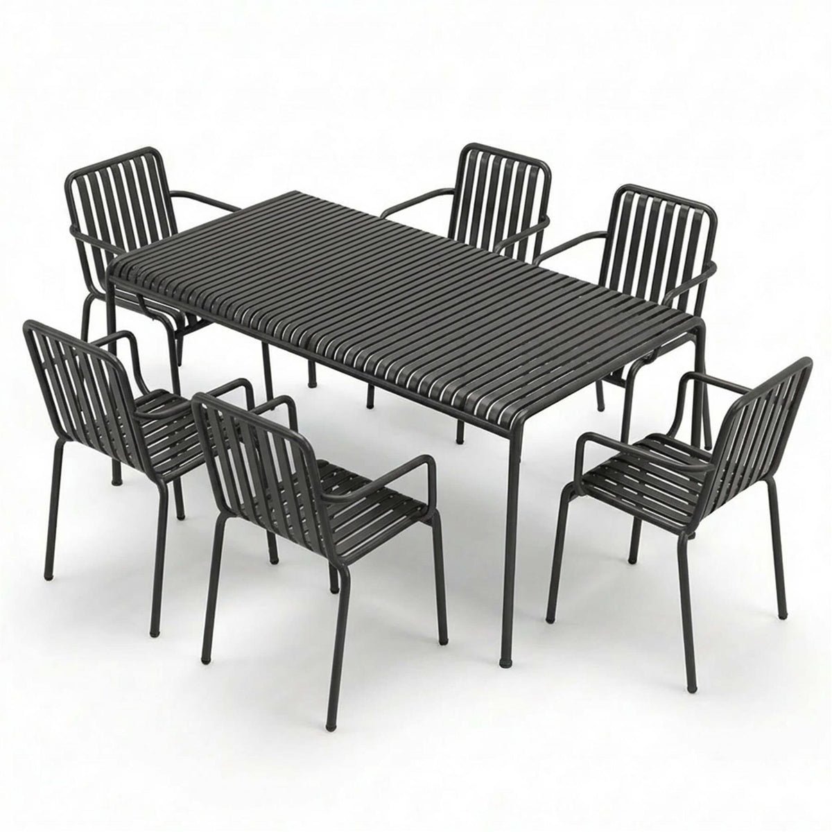 Outlet HAY Palissade Large Garden Dining Set with 6 Chairs - Curated by Holloways of Ludlow - Palissade Armchair, Anthracite