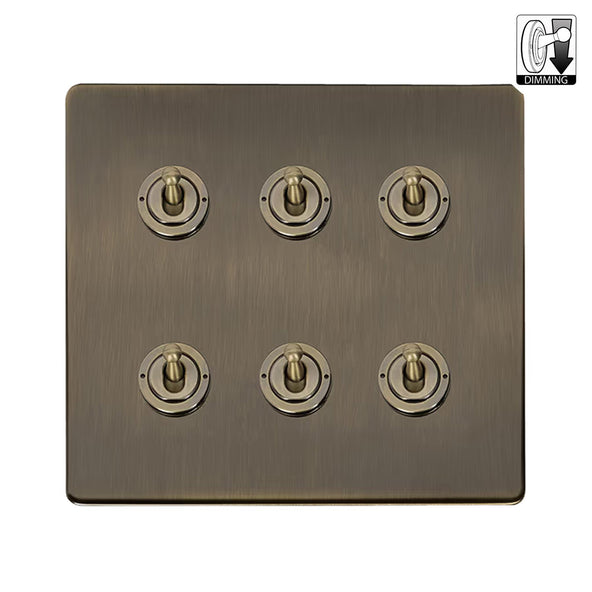Soho Lighting Charterhouse Collection Antique Brass 6 Gang Dimming Toggle Switch