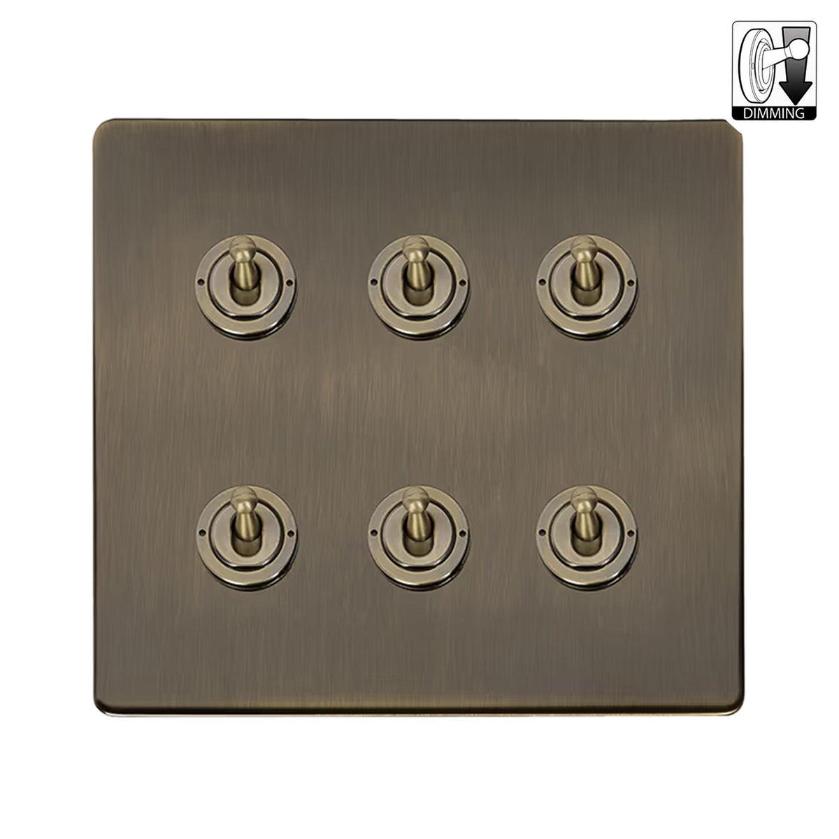 Soho Lighting Charterhouse Collection Antique Brass 6 Gang Dimming Toggle Switch