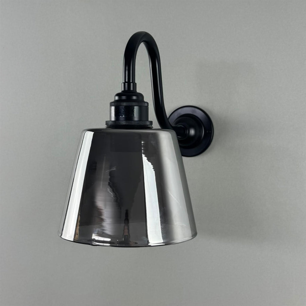 Old School Electric Tapered Smoked Glass Wall Light : Swan Arm