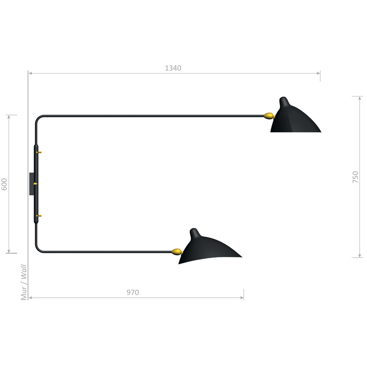 Serge Mouille Applique Pivotants 2 Rotating Arms Wall Lamp