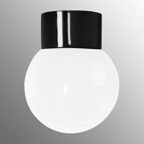 Outlet IFO Electric Classic Globe Ceramic Bathroom Wall or Ceiling Light - Small, Matt Opal Glass, Black Base