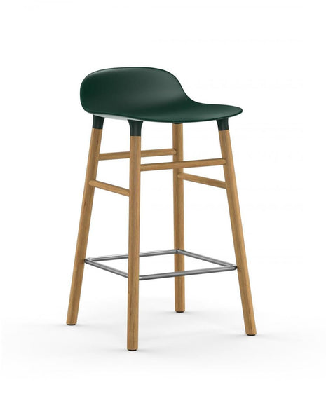 Outlet Normann Copenhagen Form Barstool - Wooden Legs - Oak, Green, Breakfast Bar Stool