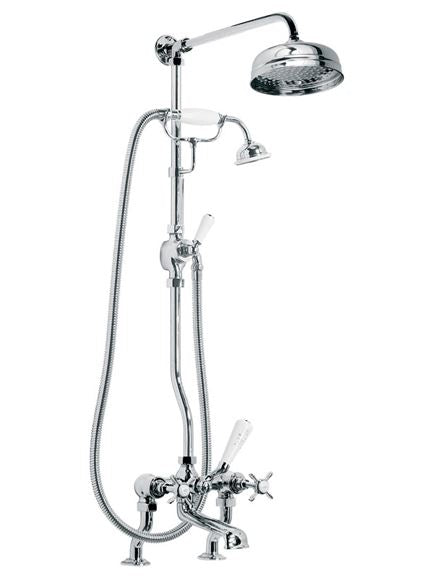 Lefroy Brooks LB1701 Classic Bath Shower Mixer with Riser, Lever Diverter, Hand Shower and 8 inch Rose Shower Head