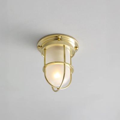 Ex-Display Miniature Ship's companionway light - Polished brass, Frosted with guard