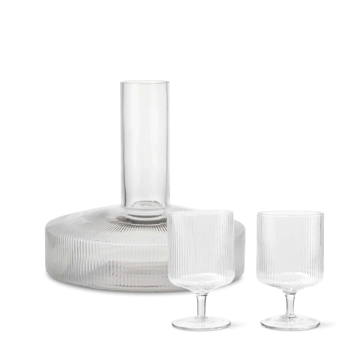 Ferm Living Ripple Wine Carafe & Wine Glasses - Set of 2 Gift Set