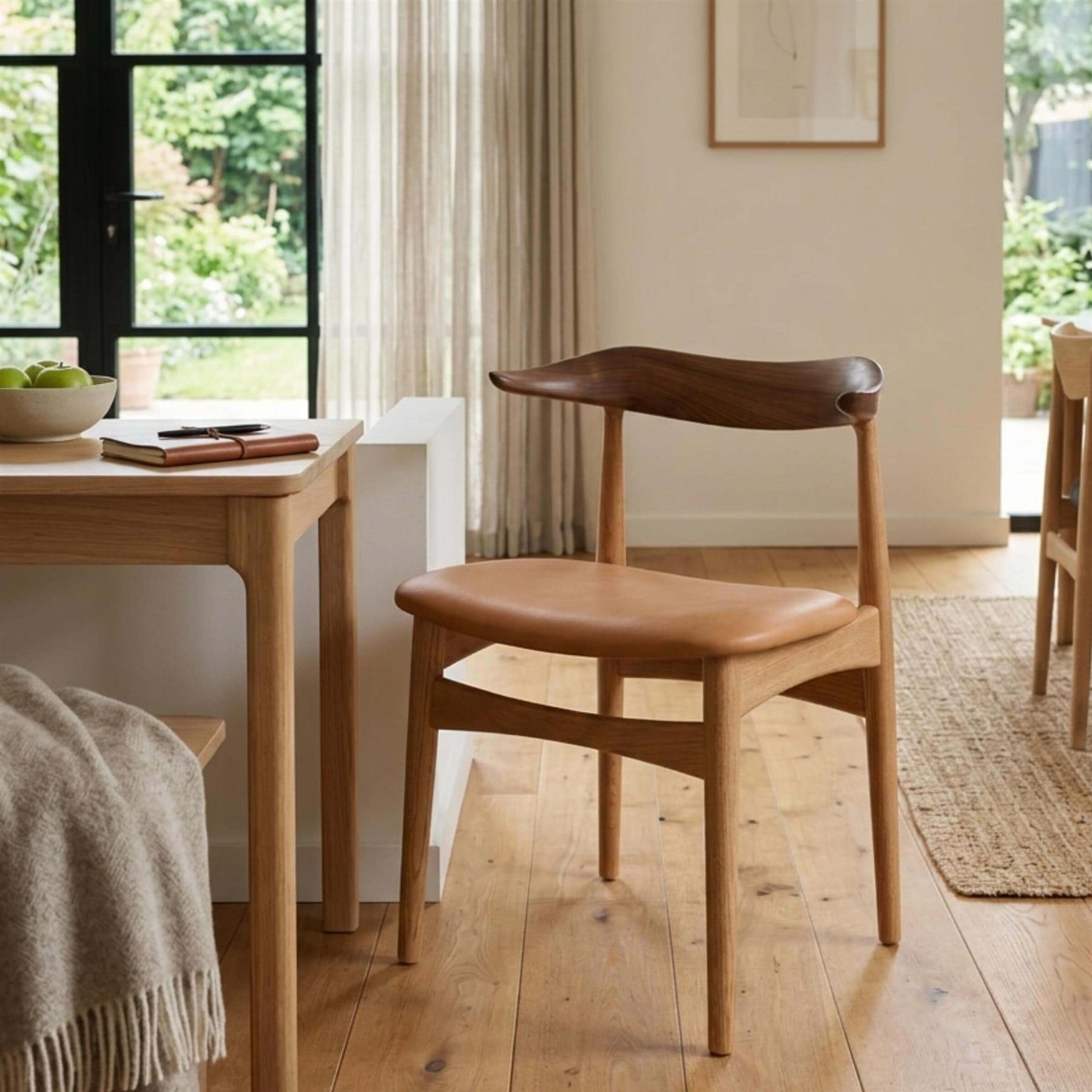 Warm Nordic Cow Horn Chair in Walnut and Oak