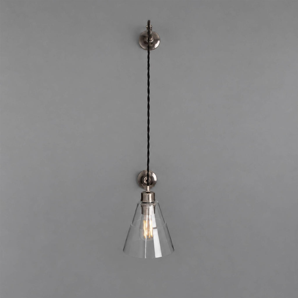 Mullan Lighting Rigale Industrial Pulley Wall Light with Stepped Glass Lamp Shade