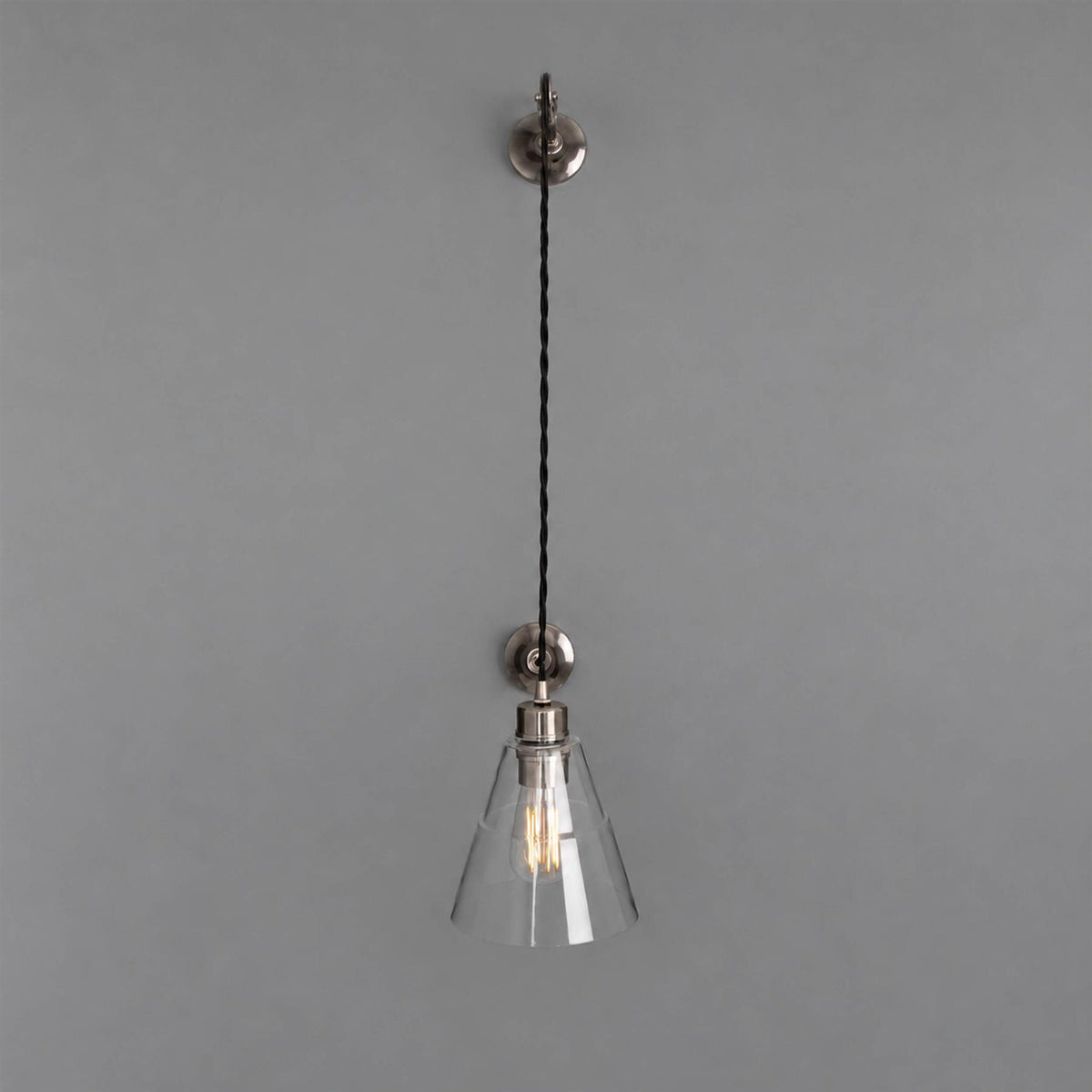 Mullan Lighting Rigale Industrial Pulley Wall Light with Stepped Glass Lamp Shade